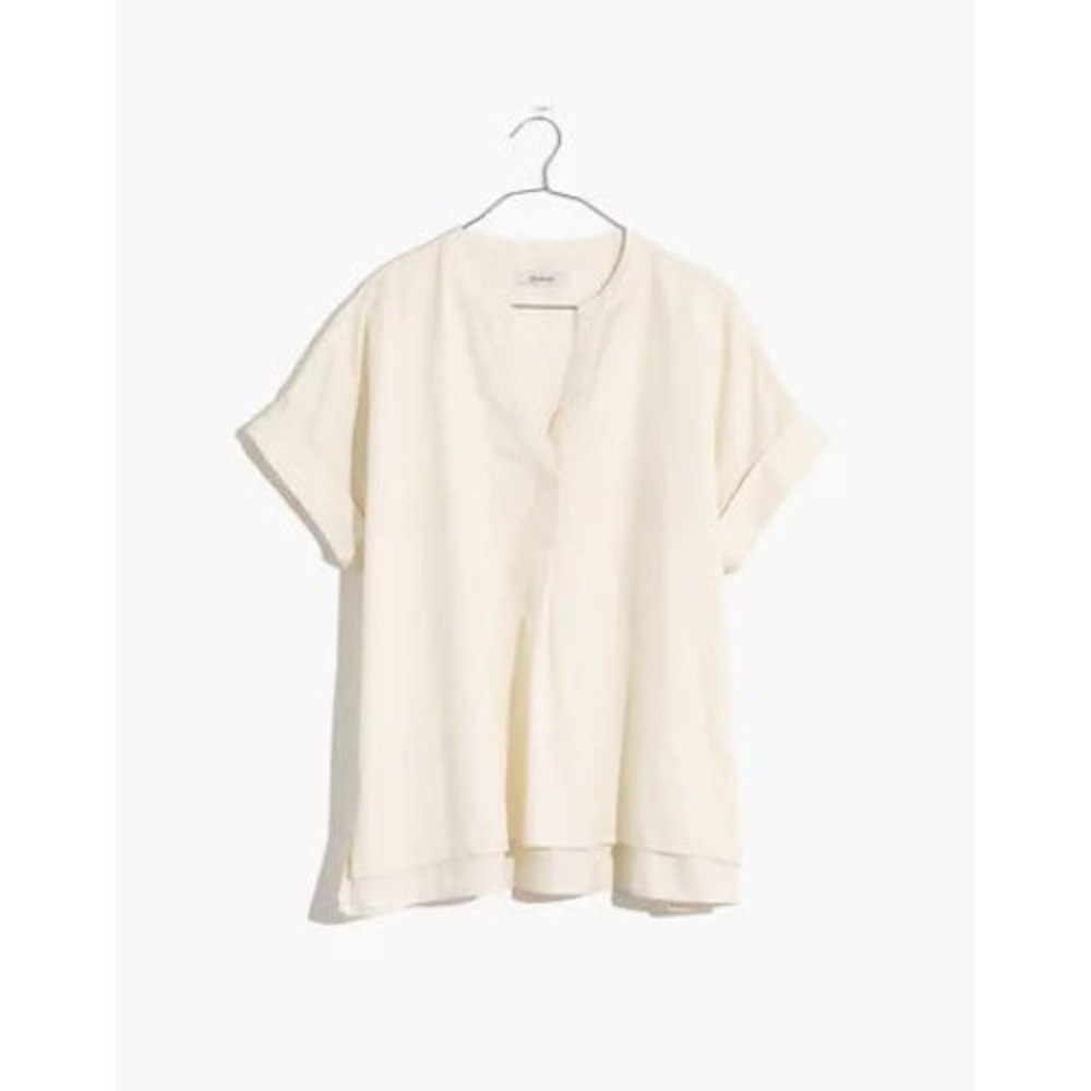 Madewell Central Shirt Off White V-Neck Short Sleeve Linen Blend Blouse XS
